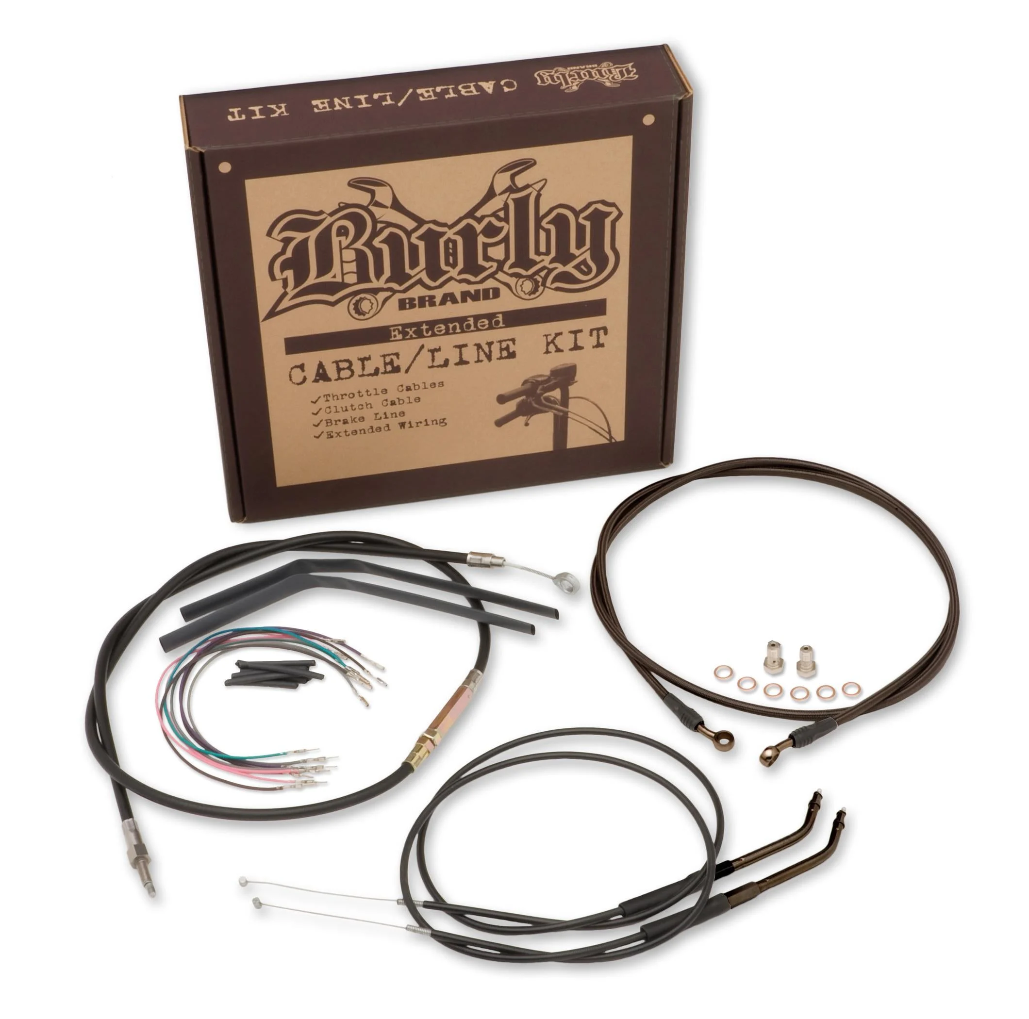 Burly Brand B30-1009 Extended Cable/Brake Line Kit for 14in. Ape Handlebars - Black Vinyl