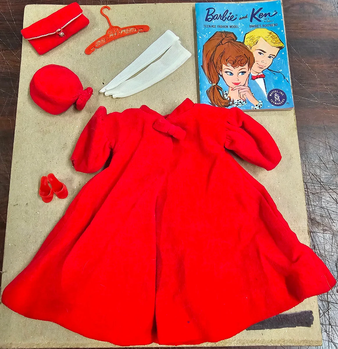 Vintage 1962 Mattel Barbie Doll Red Flare Velvet Coat Complete Collector Set 939