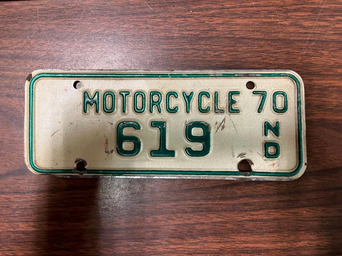 VTG 1970 North Dakota State Motorcycle License Plate 619