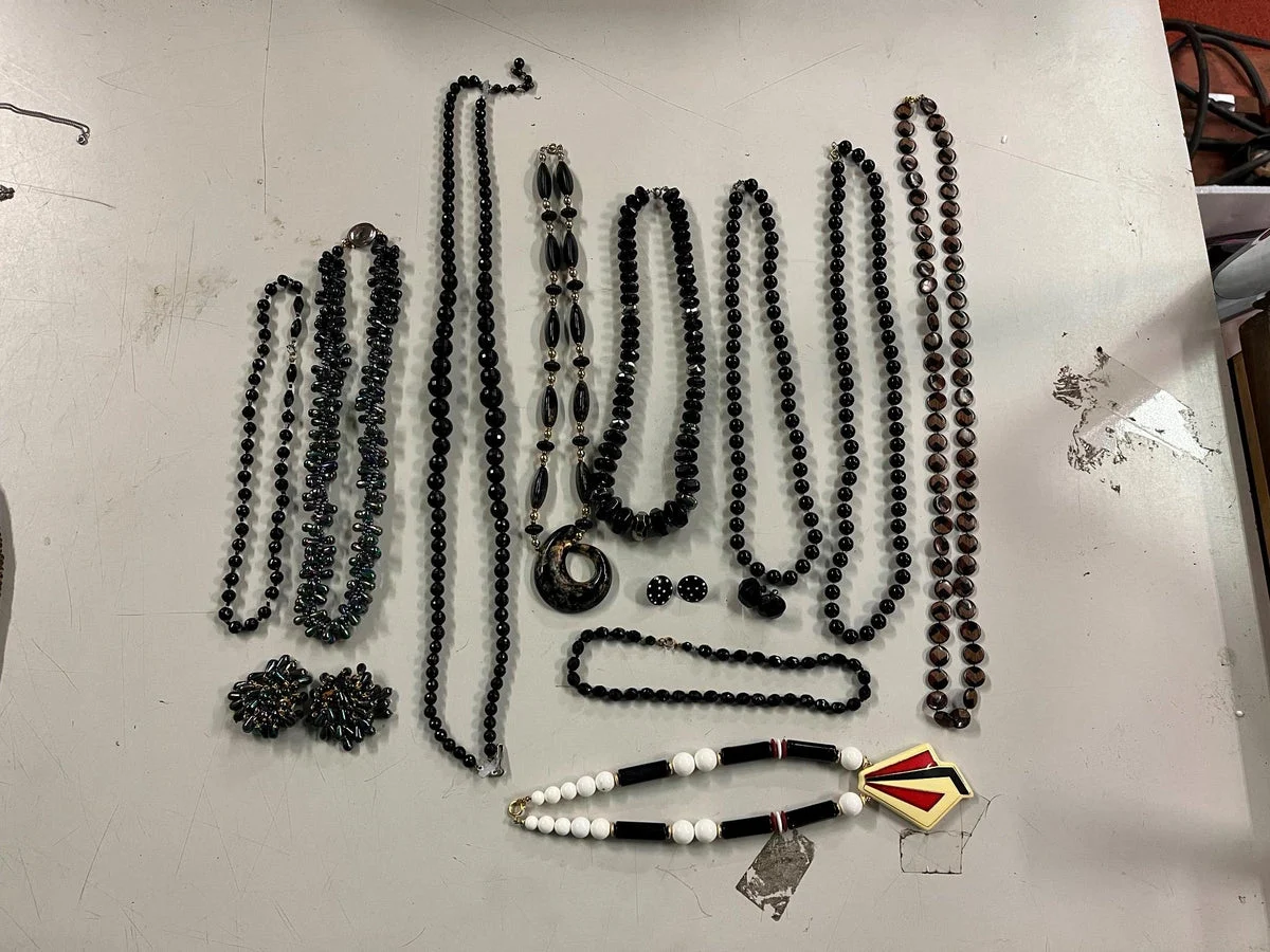 VTG Giant Lot of Mardi Gras Decorative Black Colored Costume Jewelry Necklaces