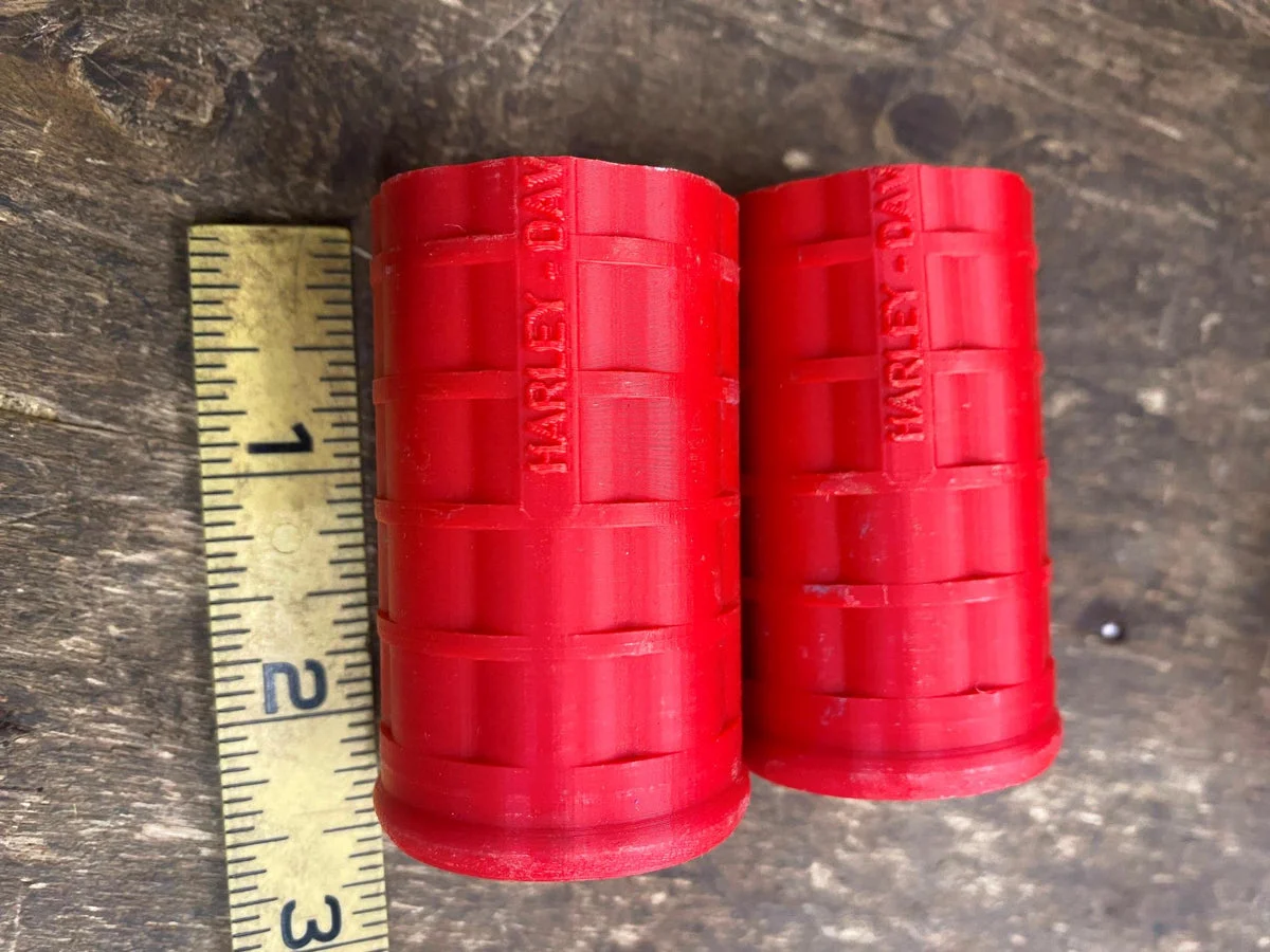 Vtg NOS Red Waffle Grips Panhead Knucklehead Shortened Harley Logo Chopper Flath